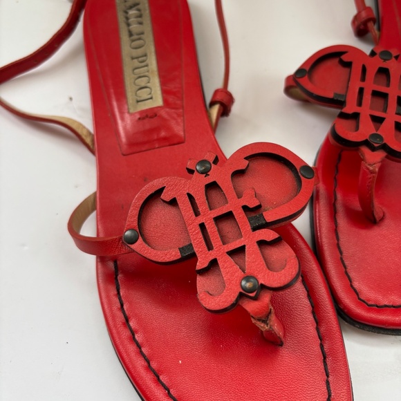 EMILIO PUCCI CHERRY RED LOGO SANDALS 7.5 AA - Picture 2 of 9